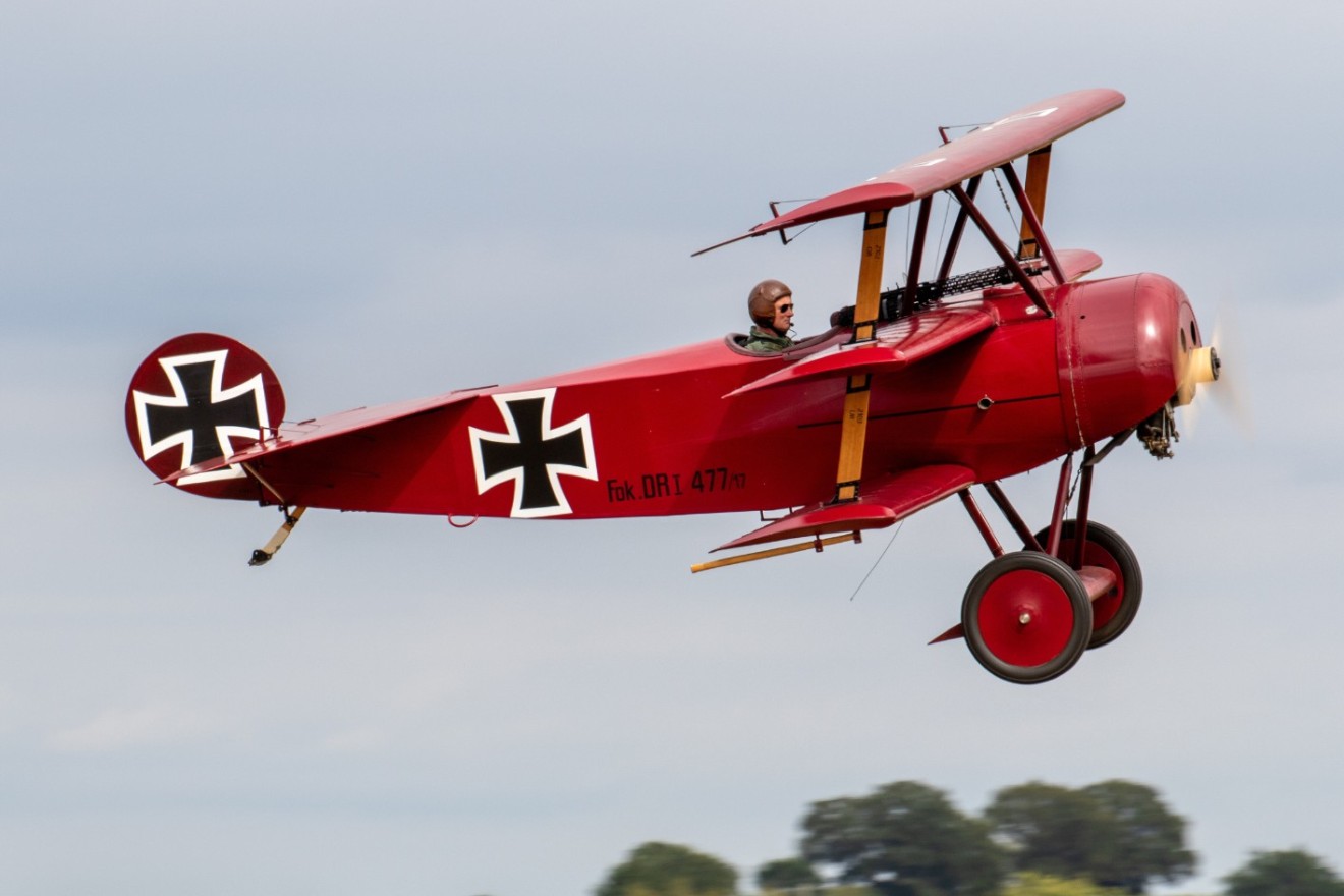 Fokker triplane taking off from Stow Maries pic by Brett Gilbertson